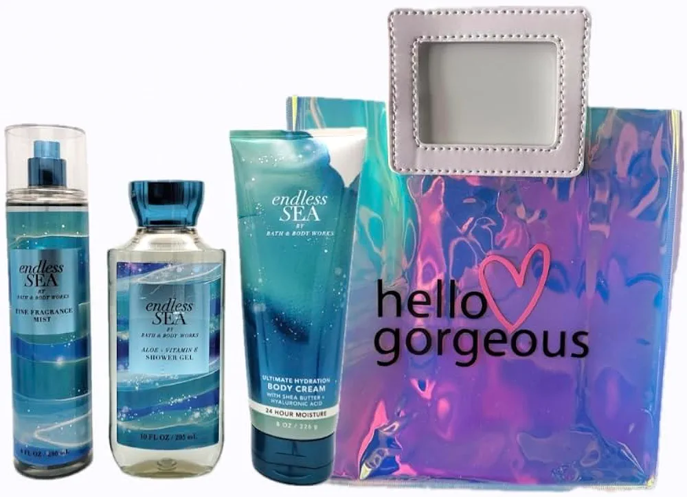 Bath & Body Works - ENDLESS SEA - 3 Piece Bundle - Spray - Body Cream - Shower Gel - Full Size and Hello Gorgeous Gift Bag.