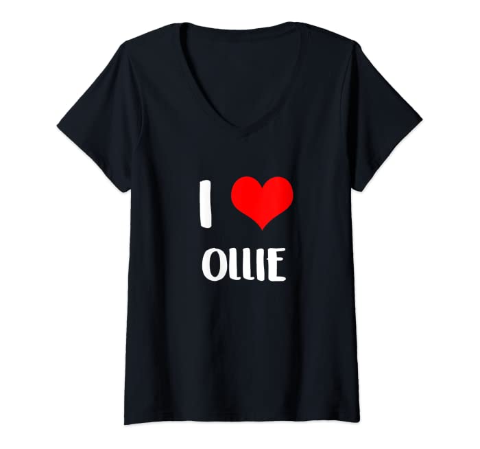 Womens I love OLLIE valentine sorry ladies guys heart belongs 4 V-Neck T-Shirt
