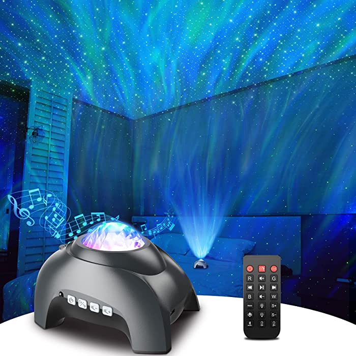 Star Projector, Rossetta Galaxy Projector for Bedroom, Bluetooth Speaker and White Noise Aurora Projector, Night Light Projector for Kids Adults Gaming Room, Home Theater, Ceiling, Room Decor (Grey)