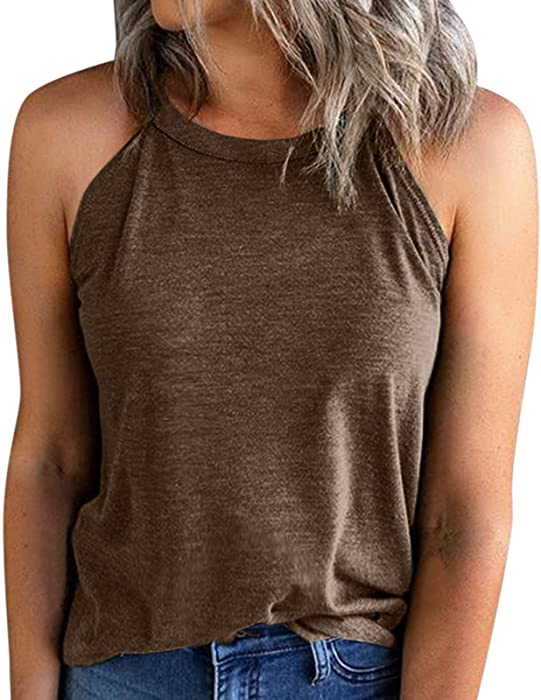 Womens Summer Tops Sexy Halter High Neck Tank Tops Sleeveless Shirts Slim Fit Casual Basic T Shirts Camis Vest Blouses