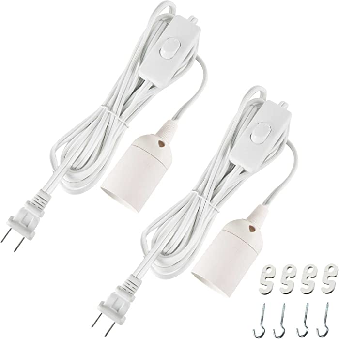 Simple Deluxe 2 Pack 15ft Extension Hanging Lantern Pendant Light Lamp Cord Cable E26/E27 Socket (No Bulb Included) On/Off Switch, White