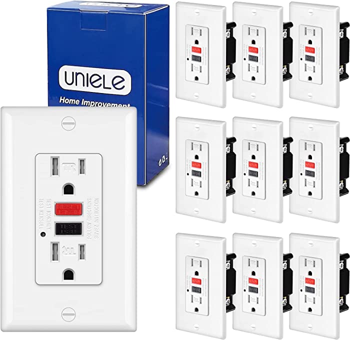 (10 Pack) UNIELE GFCI Receptacle Outlet, 15 Amp Tamper-Resistant (TR) Ground Fault Circuit Interrupter, GFI Outlets with LED Indicator