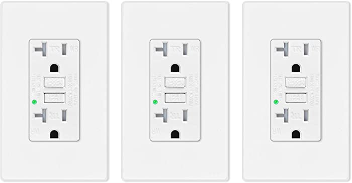 GREENCYCLE 3PK 20 Amp GFCI Outlet, Tamper Resistant and Weather Resistant with LED Indicator, Decorative Wall Plates, Screws Included, Residential and Commercial Grade, ETL Certified, Glossy White