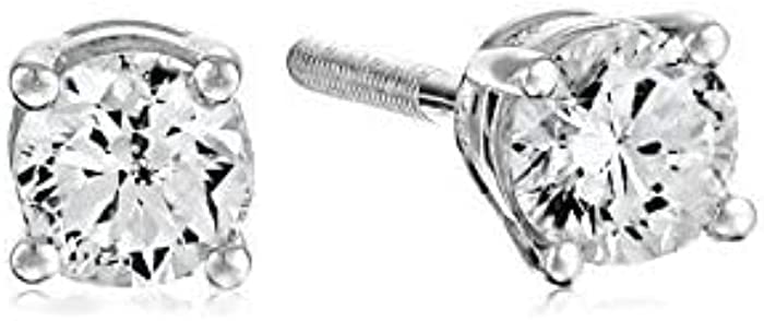 Amazon Collection AGS Certified 14k White Gold Diamond with Screw Back and Post Stud Earrings (J-K Color, I1-I2 Clarity)