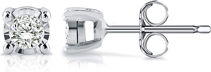 Diamond Wish Sterling Silver Round Diamond Stud Earrings (0.08 cttw, Good, I2-I3) 4-Prong Basket Set, Push-Back Clasps
