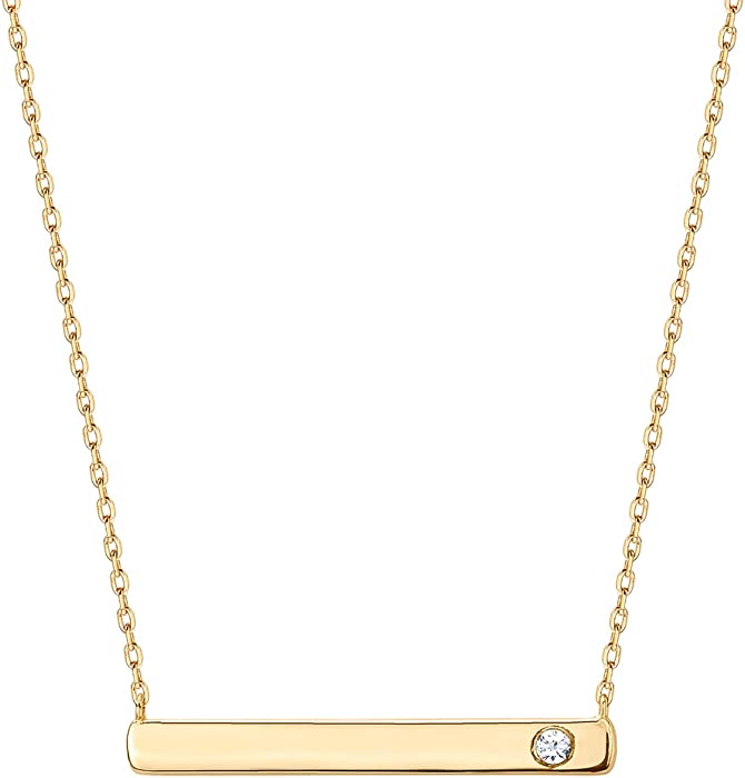 PAVOI 14K Gold Plated Crystal Birthstone Bar Necklace | Dainty Necklace | Gold Necklaces for Women |
