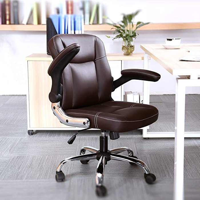 Myka's Ergonomic Leather Executive Office Chair High Back Computer Chair with Upholstered Armrest Brown
