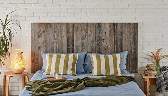 Headboard Farmhouse Size Bed Headboard Hanging Reclaimed Barnwood Head of The Bed Wall Mount Panels Only Vintage Style Rustic Boho Chic Light Plank Wood Board Bedroom Furniture (Samples, Gray)