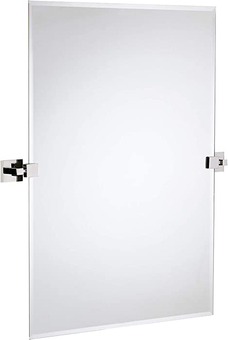 Hamilton Hills Large Squared Modern Pivot Rectangle Mirror with Polished Chrome Wall Anchors | Silver Backed Adjustable Moving & Tilting Wall Mirror | 24" x 36" Inches