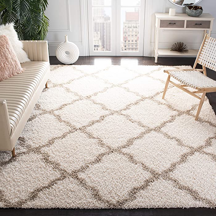SAFAVIEH Dallas Shag Collection 6' x 9' Ivory/Beige SGD257B Trellis Non-Shedding Living Room Bedroom Dining Room Entryway Plush 1.5-inch Thick Area Rug