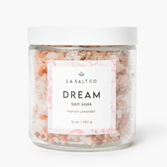 LA SALT CO Aromatherapy Bath Salt Soak, Dream | Mineral-Rich Himalayan Pink Salt, Magnesium Chloride, Organic Farm-Fresh Lavender Buds & Lavender Oil | Promotes Relaxation & Deep Sleep | 16 oz