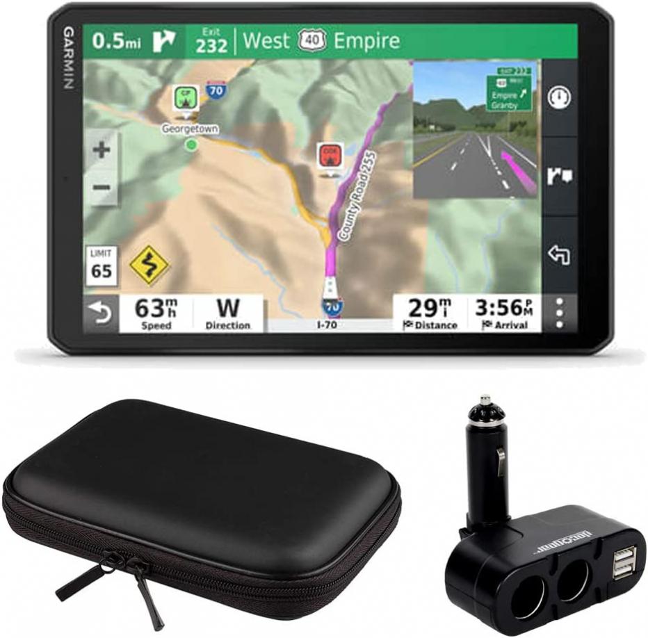 Garmin 890 8-inch RV GPS Navigator Bundle with Car Charger Expander and Hard Shell EVA Case for Tablets/GPS (010-02425-00)