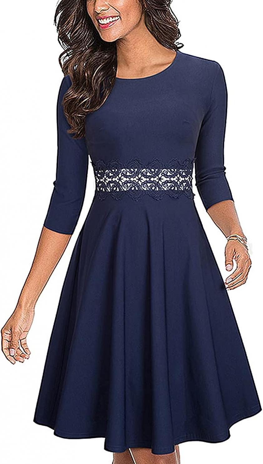 HOMEYEE Women's Cocktail A-Line Embroidery Casual Party Summer Wedding Guest Dress A079