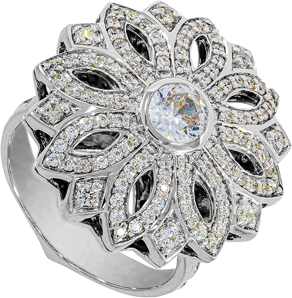 ETHNIQ Carrington Collection Wedding Bands Platinum Plated Floral Theme adorned with Diamond Cubic Zirconia Promise Engagement Gift Ideas for All Occasions & All Seasons Women's Bands Rings