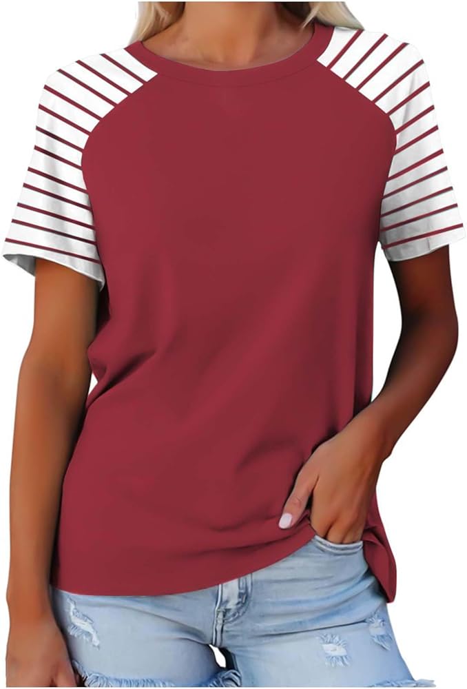 Women Summer 2024 Fashion Checkered Printed Short Sleeve Shirt Casual Round Neck T-Shirt Basic Tee Tops