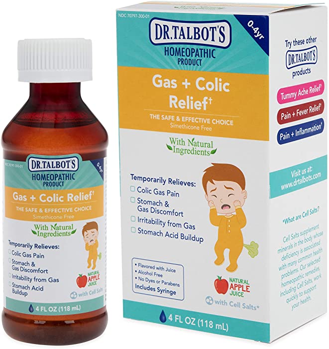 Dr. Talbot's Gas + Colic Relief Liquid Medicine with Natural Ingredients for Children, Includes Syringe, Apple Juice Flavor, 4 Fl Oz