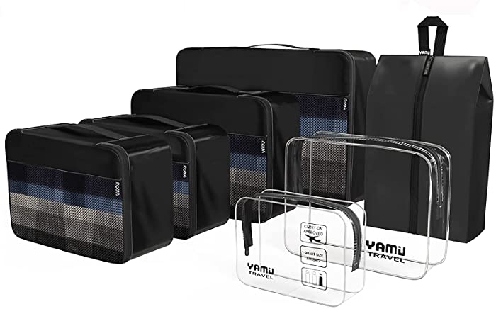 YAMIU Packing Cubes 7-Pcs Travel Organizer Accessories with Shoe Bag & 2 Toiletry Bags
