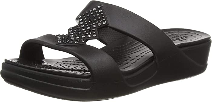 Crocs Women's Monterey Embellished Slip on Wedges Sandal