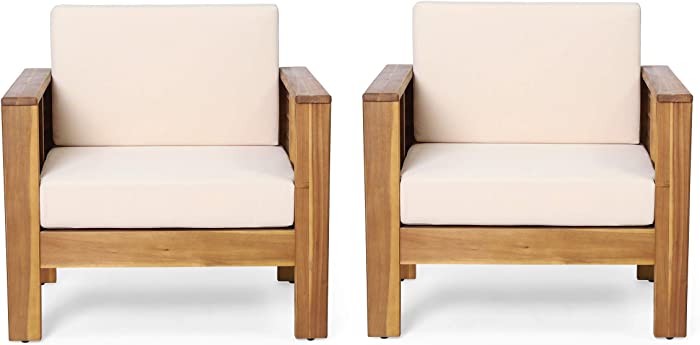 Christopher Knight Home 314048 Louver Club Chairs, Teak + Cream