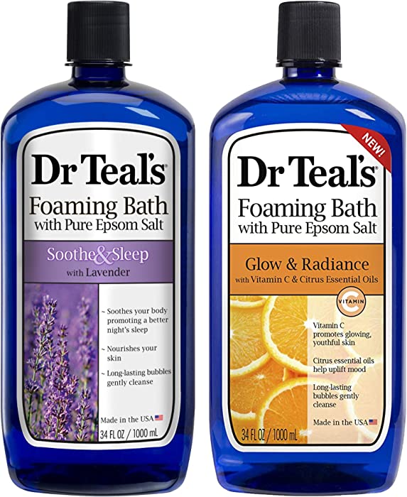 Dr Teal's Foaming Bath Combo Pack (68 fl oz Total), Soothe & Sleep with Lavender, and Glow & Radiance with Vitamin C and Citrus Essential Oils