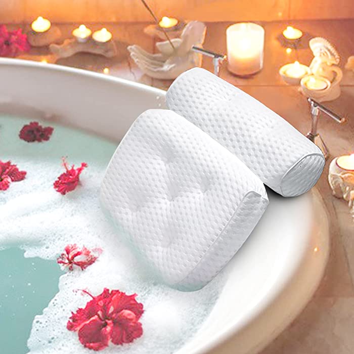 Tonlinco Bath Pillow, Bathtub Pillow, Bathtub Spa Pillow with 4D Air Mesh Technology and 7Suction Cups，Soft, Comfortable Shoulder and Neck Fits All Bathtub Hot Tub and Home Spa