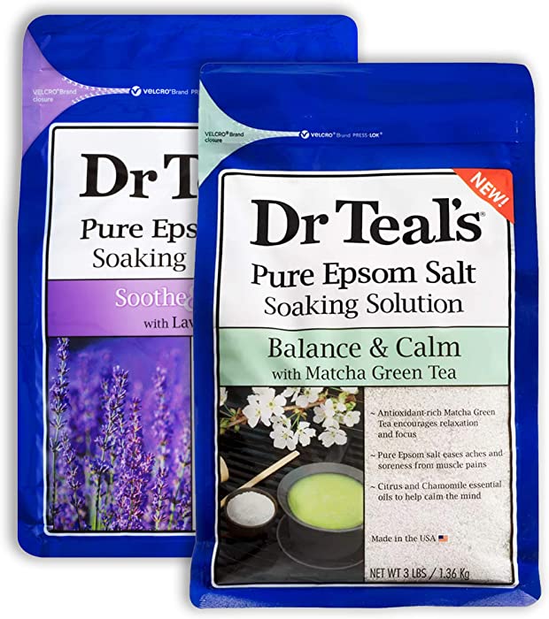 Dr Teal's Epsom Salt Bath Combo Pack (6 lbs Total), Soothe & Sleep with Lavender, and Balance & Calm with Matcha Green Tea