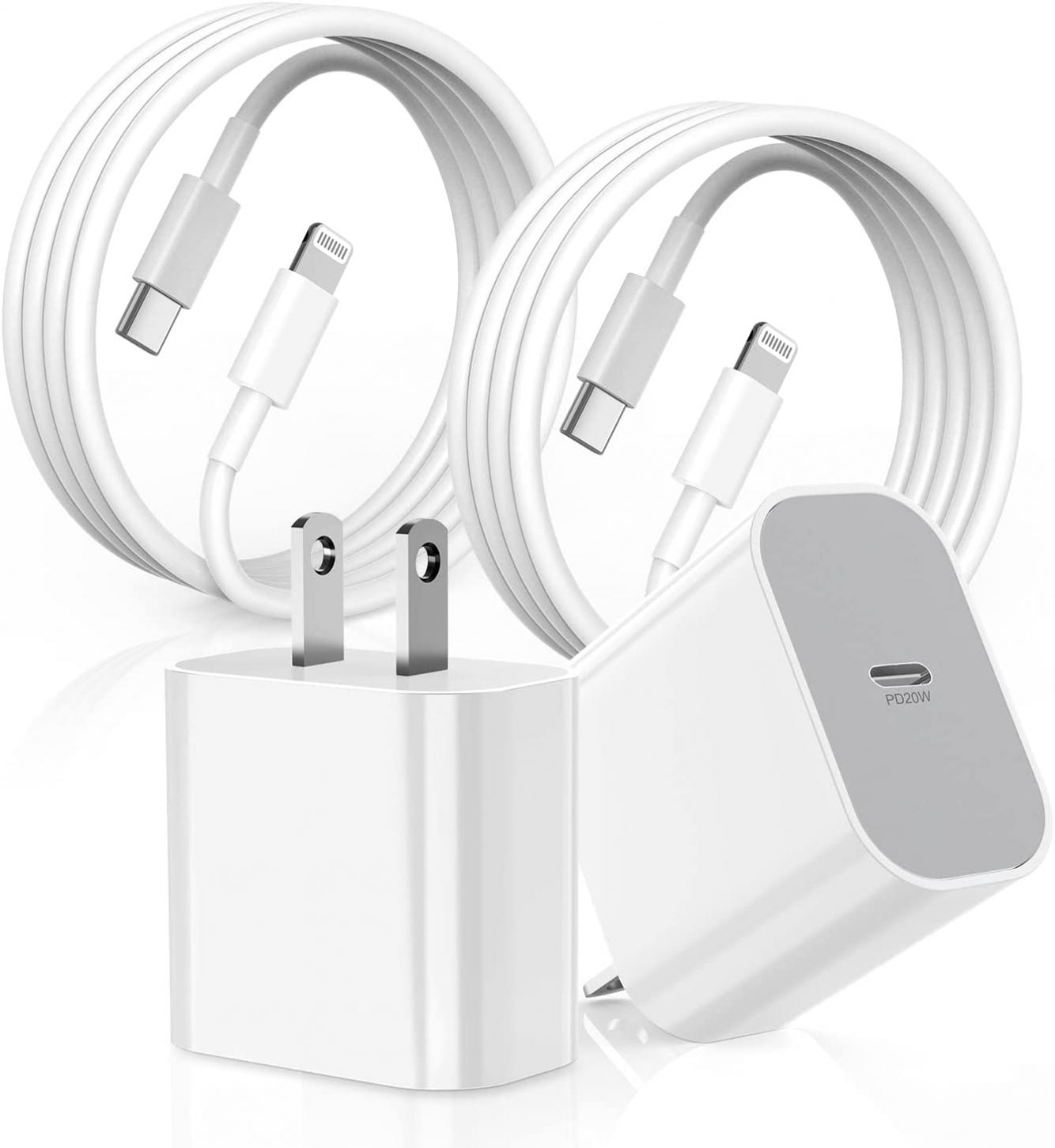 2Pack iPhone Fast Charger - Apple MFi Certified - 20W USB C Wall Charger with 6Ft Type C to Lightning Cable for iPhone 13 12 11 14 Pro XR XS Max X 8 Plus iPad AirPods - Supports Power Delivery(White)