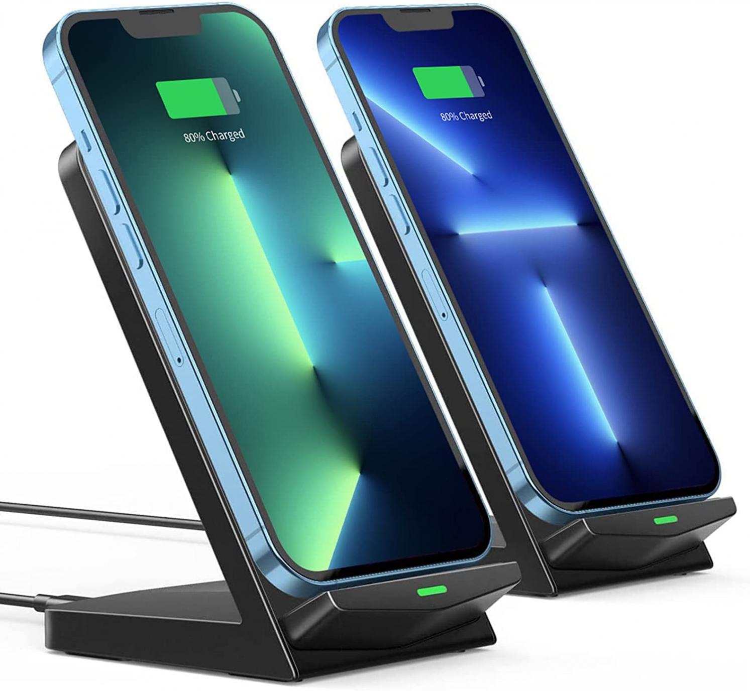 Wireless Charger 2 Pack, iPhone Wireless Charger Stand,15W Fast Qi Wireless Charger Compatible with iPhone14/13/12/11Pro Max/XR/X/8,Galaxy S22/S21/S20/S10,Pixel,All Qi-Enable Phones