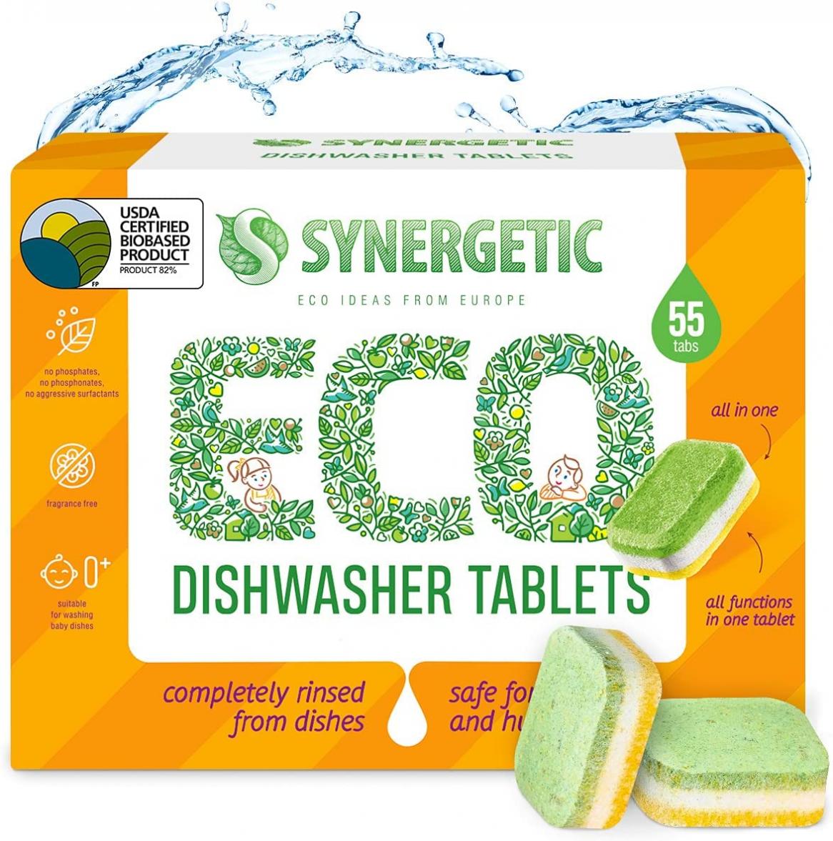 Synergetic Natural Dishwasher Detergent Tablets | Powerful and Safe Dishwasher Pods made from Plant-based ingredients | 55 Tablets
