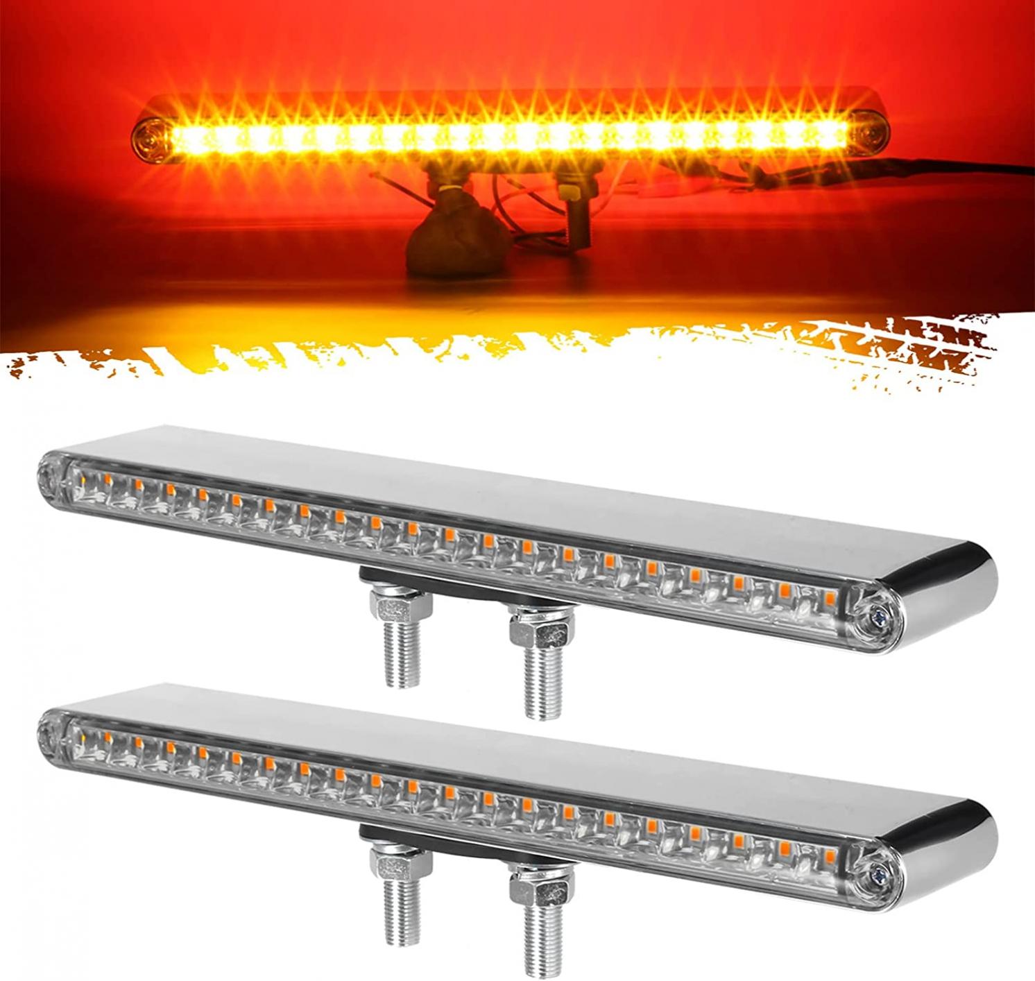 Partsam 2Pcs 12" Clear Lens Red / Amber LED Combo Dual Face Truck Semi Trailer Light Bars 20LED Waterproof w Double Studs Sealed Trailer Led Pedestal Turn Signal Stop Tail Marker Clearance Lights