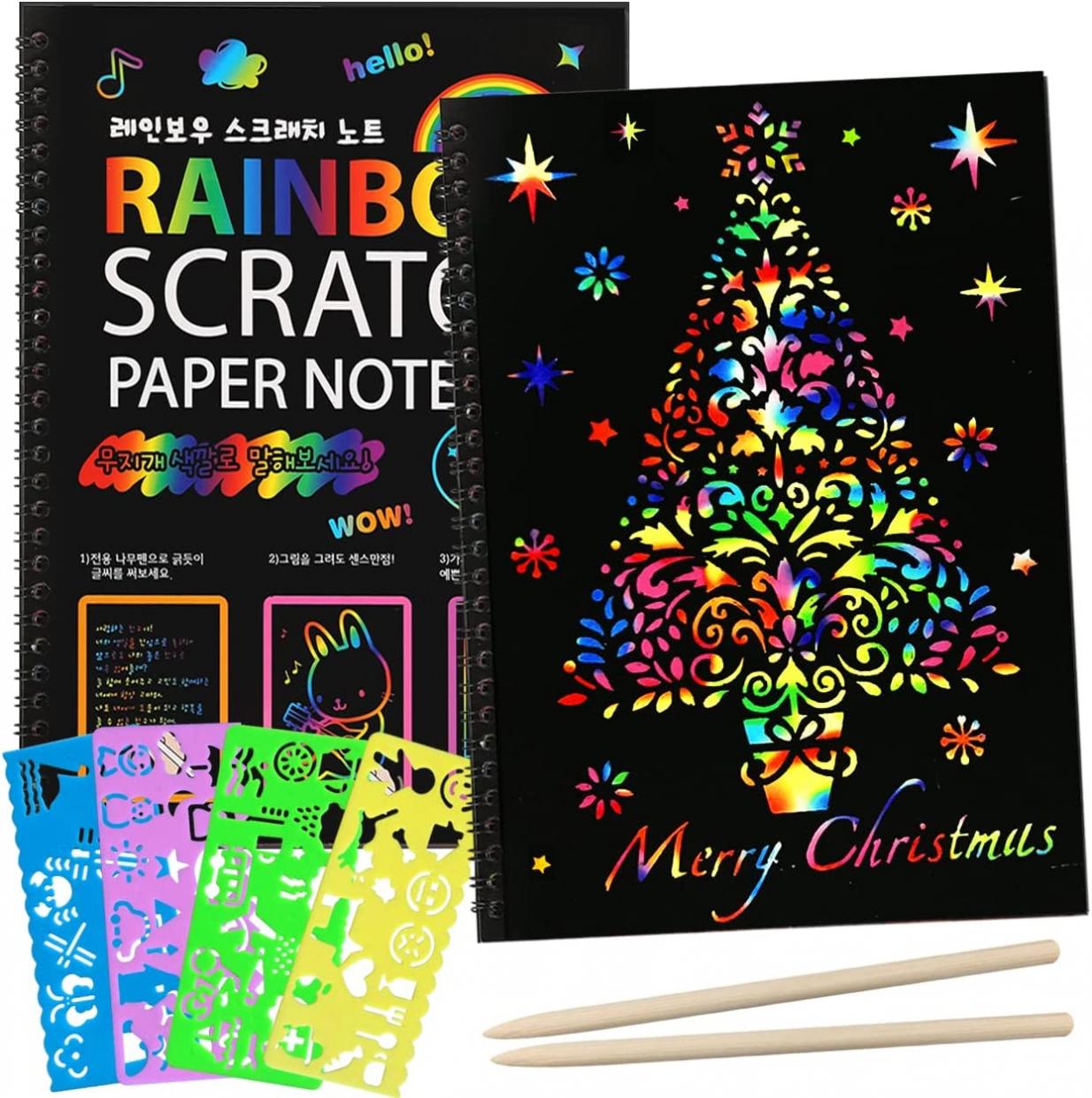 ZMLM Scratch Paper Art Set: 2 Pack Rainbow Scratch Off Crafts Supplies Kits for Age 3 4 5 6 7 8-12 Kids Gift Toy for Girls Boy Teen Birthday|DIY Party Favor|Christmas|Halloween|Coloring Fun Activity