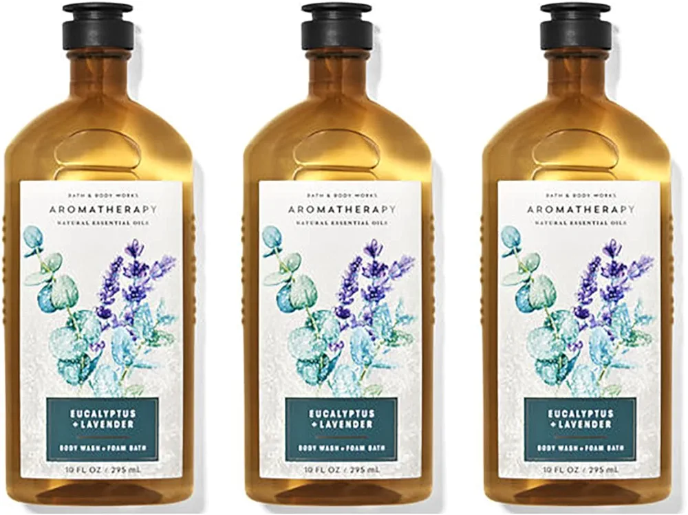 Bath & Body Works Aromatherapy Eucalyptus + Lavender Body Wash & Foam Bath, 10 fl oz per Bottle (3 Pack) (Eucalyptus + Lavender)
