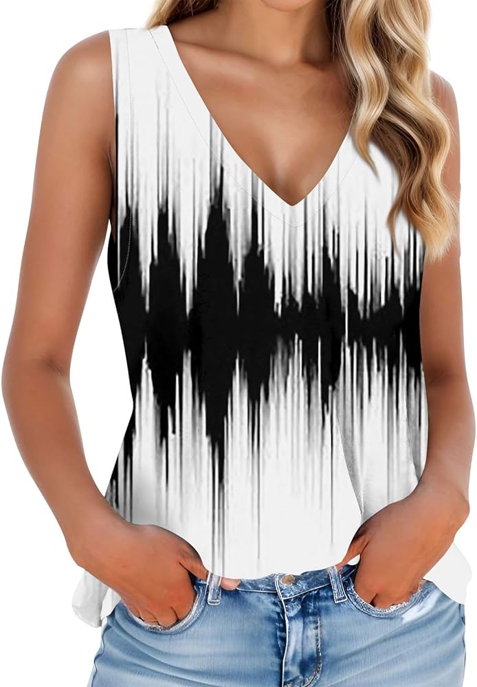 Womens Tops Dressy Casual 2024 Summer Sleeveless Deep V Neck Tank Top Slim Fit Going Out Street Shirt Pool Essentials