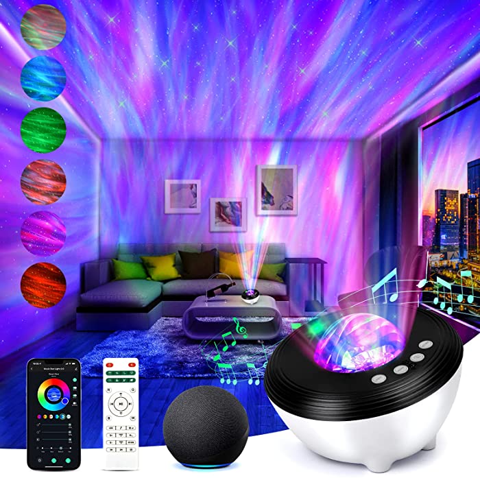 Star Night Light Projector for Kids Room, Aurora Galaxy Projector Work with Alexa & Smart App, Remote & Voice Control, Bluetooth Speaker,White Noise,Timer, Bedroom Ceiling Decor Adults Christmas Gift
