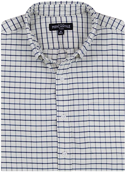 J. Crew Men's Slim Fit Flex Oxford Shirt (Small, Off White and Purple Grid)