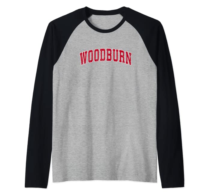 Woodburn Oregon OR Vintage Sports Design Red Design Raglan Baseball Tee