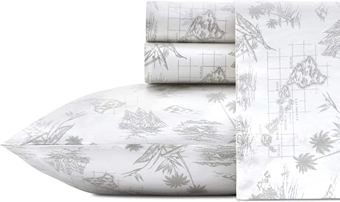 Tommy Bahama Percale Collection Sheet Set-100% Cotton, Crisp & Cool, Lightweight & Moisture-Wicking Bedding, Queen, Vintage Map