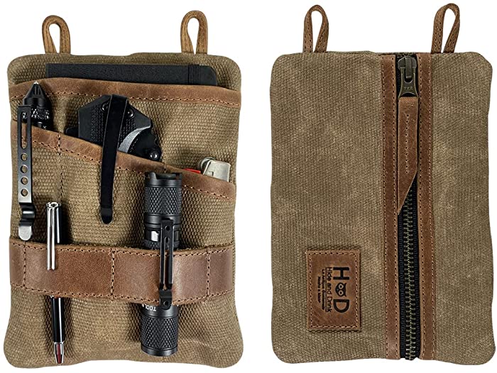 Hide & Drink, Multitool Pocket Pouch Handmade from Waxed Canvas & Full Grain Leather - Durable Bag for Change, Personal Items, Hardware, Tools - Convenient Case, Organizer, Storage - XL