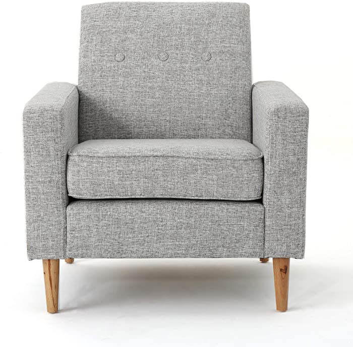 Christopher Knight Home Sawyer Mid-Century Modern Fabric Club Chair, Light Grey Tweed / Natural