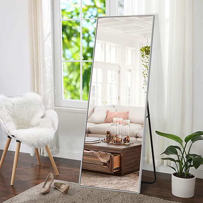 NeuType 65"x21" Full Length Mirror, Large Rectangle Wall Mirror Full Length Bedroom Dressing Mirror, Standing Mirror Full Length Leaning Mirror Full Length with Aluminum Alloy Thin Frame(Silver)