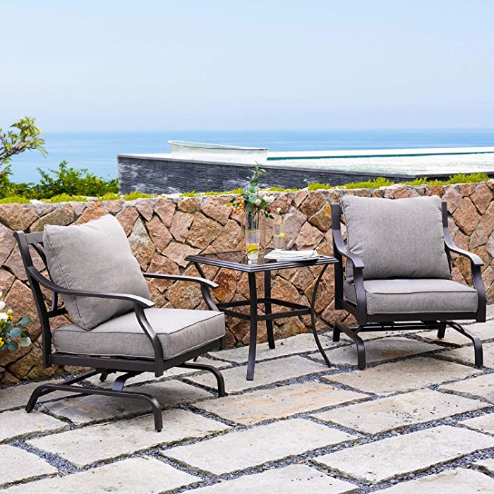 Grand patio 3 Piece Patio Conversation Set, Outdoor Cushion Rocking Chairs with Table (3 PCS)