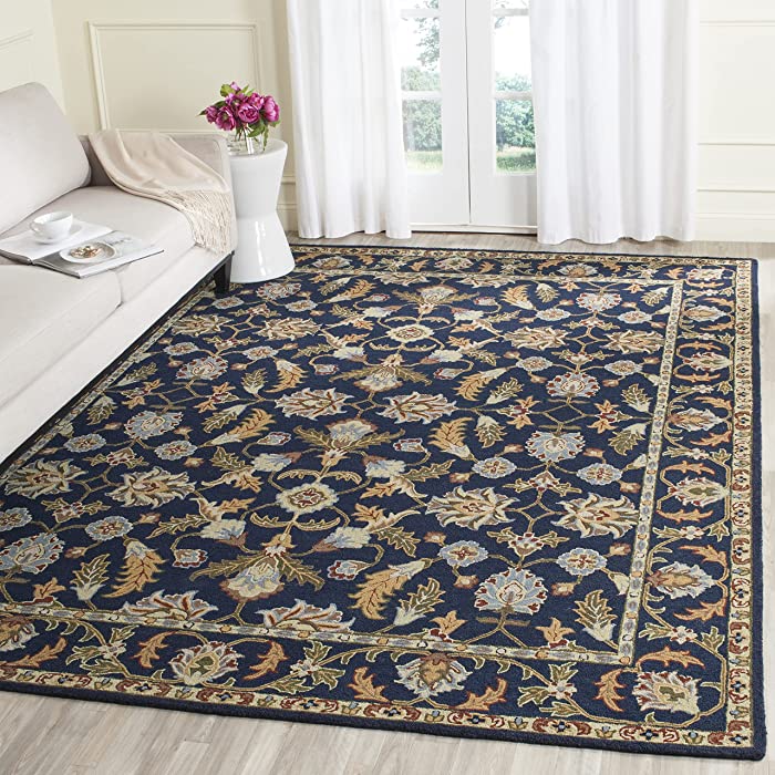 SAFAVIEH Blossom Collection 9' x 12' Navy BLM219A Handmade Premium Wool Living Room Dining Bedroom Area Rug