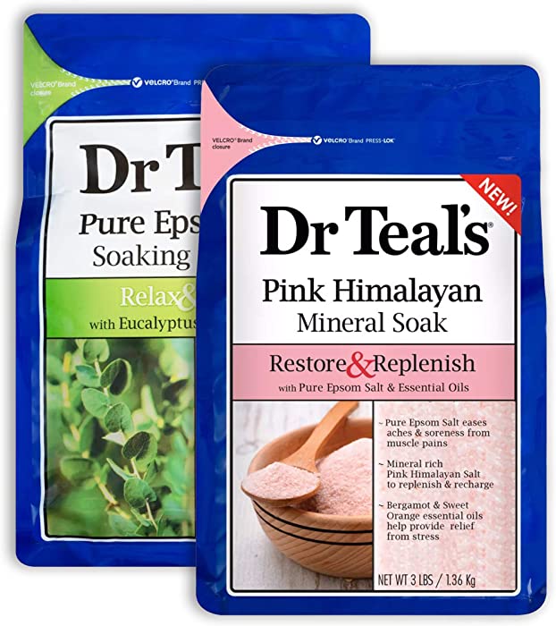 Dr Teal's Epsom Salt Bath Combo Pack (6 lbs Total), Relax & Relief with Eucalyptus & Spearmint, and Restore & Replenish with Pink Himalayan