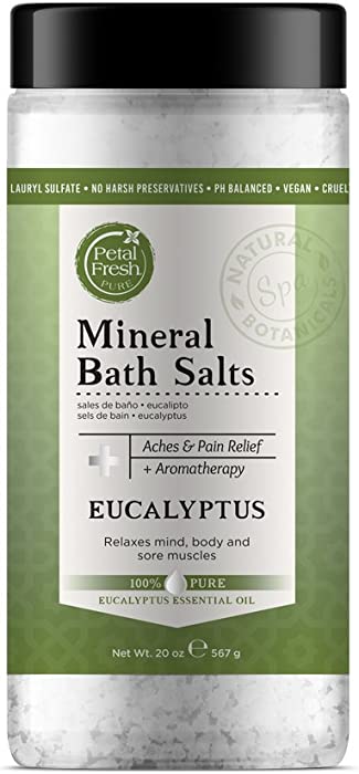 Petal Fresh Pure (Eucalyptus) Mineral Bath Salts - Aromatherapy Helps Relax Mind, Body & Sore Muscles, pH Balanced & Vegan, 20 oz