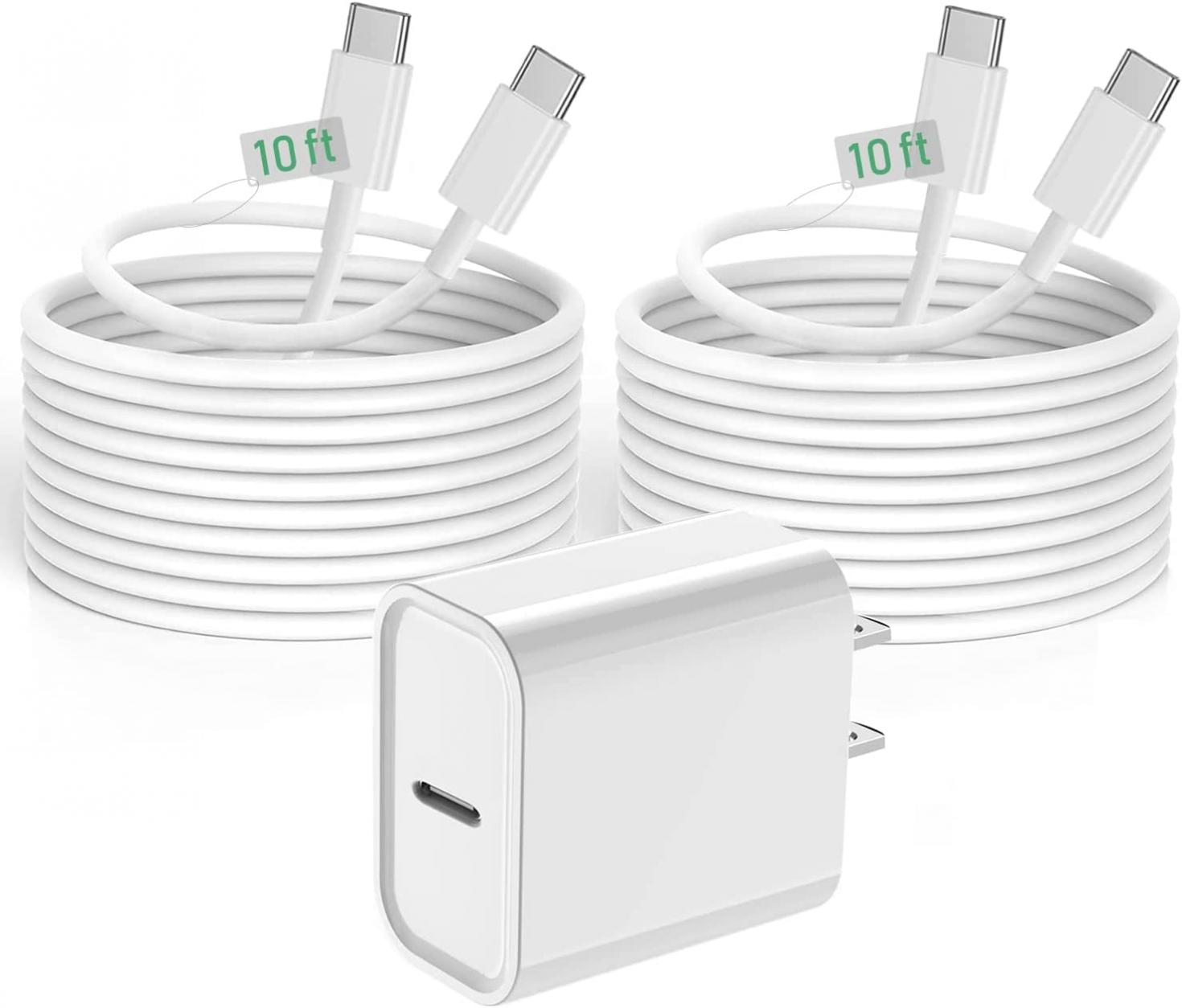 iPad Pro Charger,iPad Charger Cord 2Pack 10 FT Apple Certified,20W Tyce C Charger with Long USB C to C Cable Compatible with iPad Pro 12.9/11 inch 2021/2020/2018,iPad Air 5th/4th Gen/iPad Mini 6th Gen