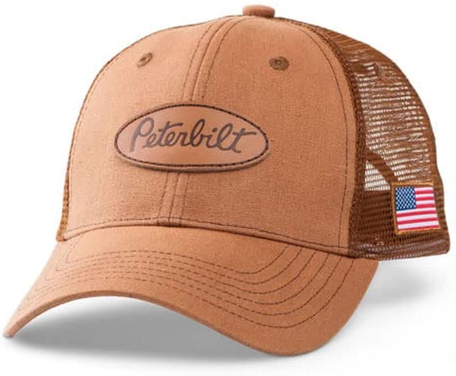 Peterbilt Motors Trucks Brown Duck Canvas USA Flag Mesh Cap/Hat