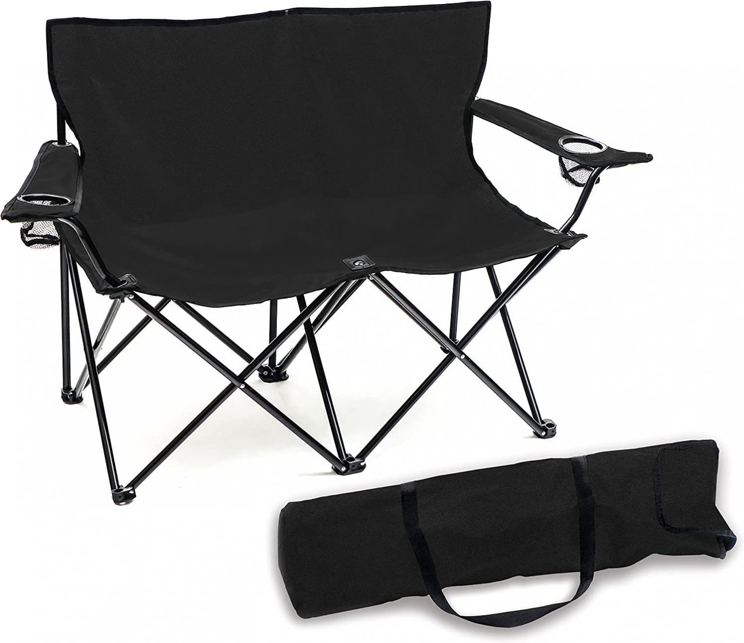 Trademark Innovations Loveseat Style Double Camp Chair, 40" L x 22" W x 31.5" H, Black