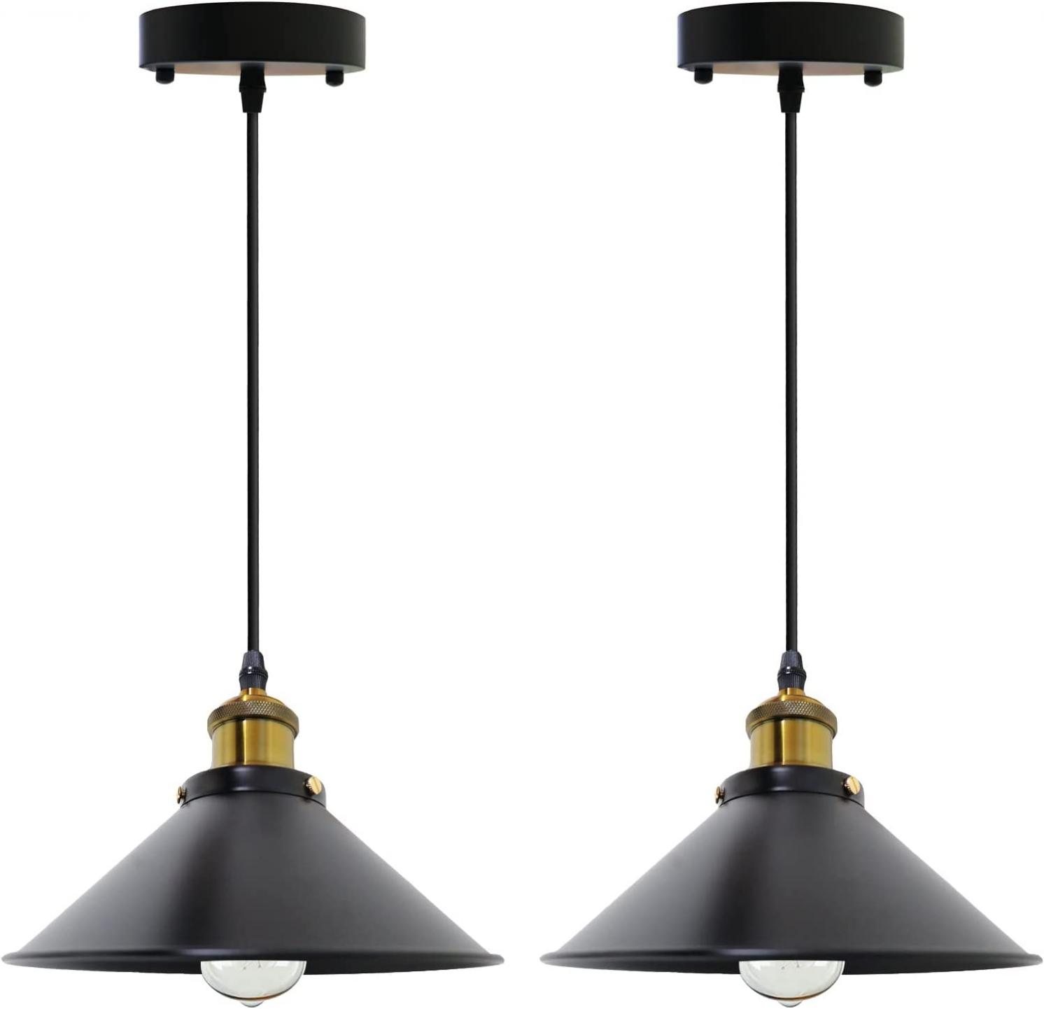 VTYXCTIGJ 2-Pack Vintage Industrial Black Pendant Light for Kitchen Island,Retro Pendant Light Fixtures E26 E27 Base,Hanging Ceiling Light Lamp Fixture, Bar Lights Hanging,German VDE Listed D8.7H6.3in