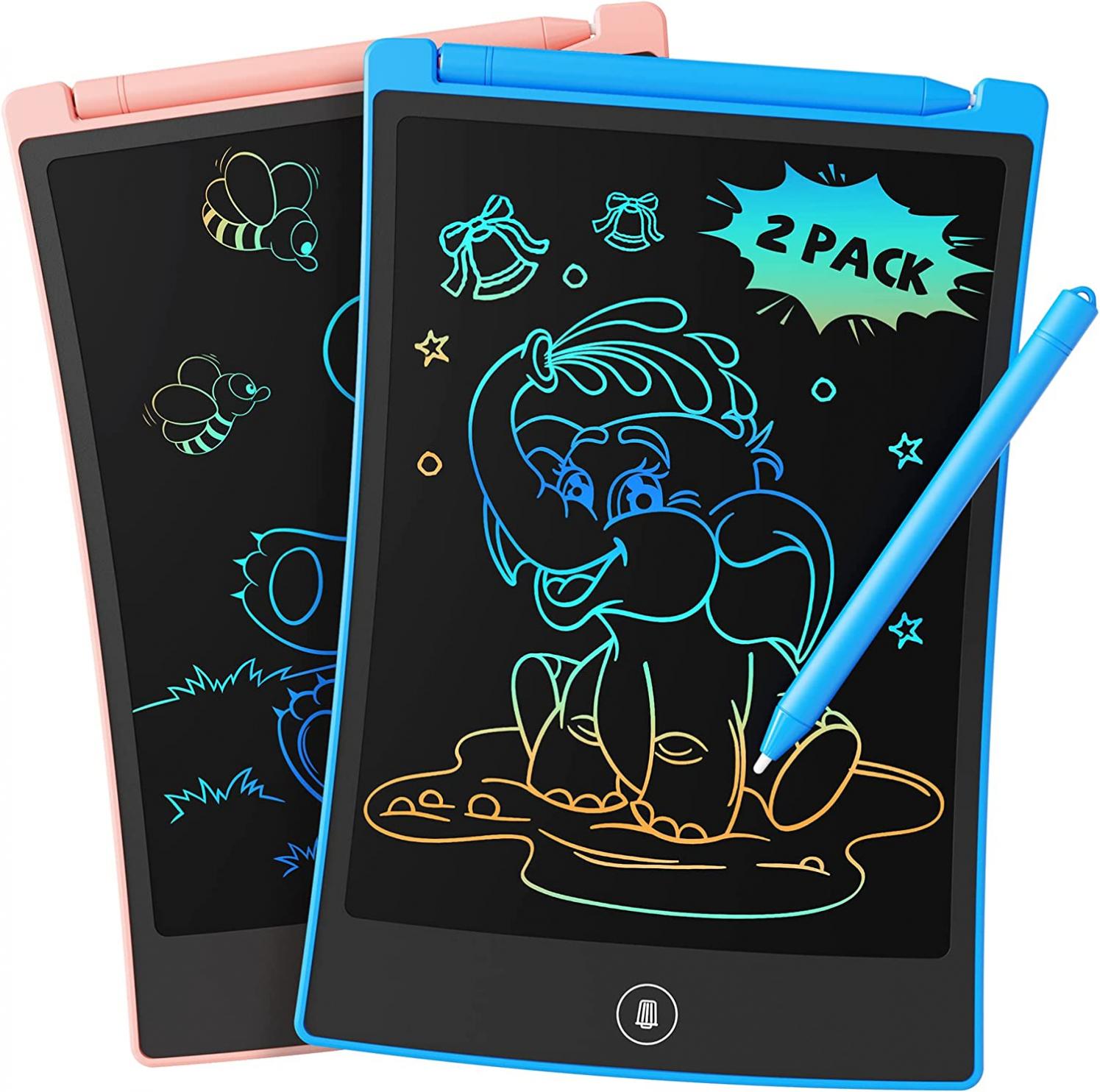 TEKFUN Kids Toys, 2Pcs LCD Writing Tablet with 4 Stylus, 8.5in Erasable Doodle Board Mess Free Drawing Pad for Kids, Car Trip Educational Toys Birthday Christmas Gift for 3 4 5 6 7 Girls Boys