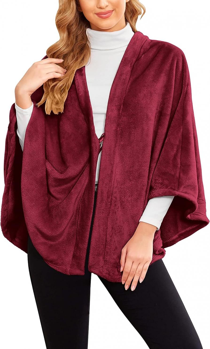 Ekouaer Flannel Faux Poncho for Women Lightweigh Blanket Warm TV Shawl Winter Coat Sweater Cape